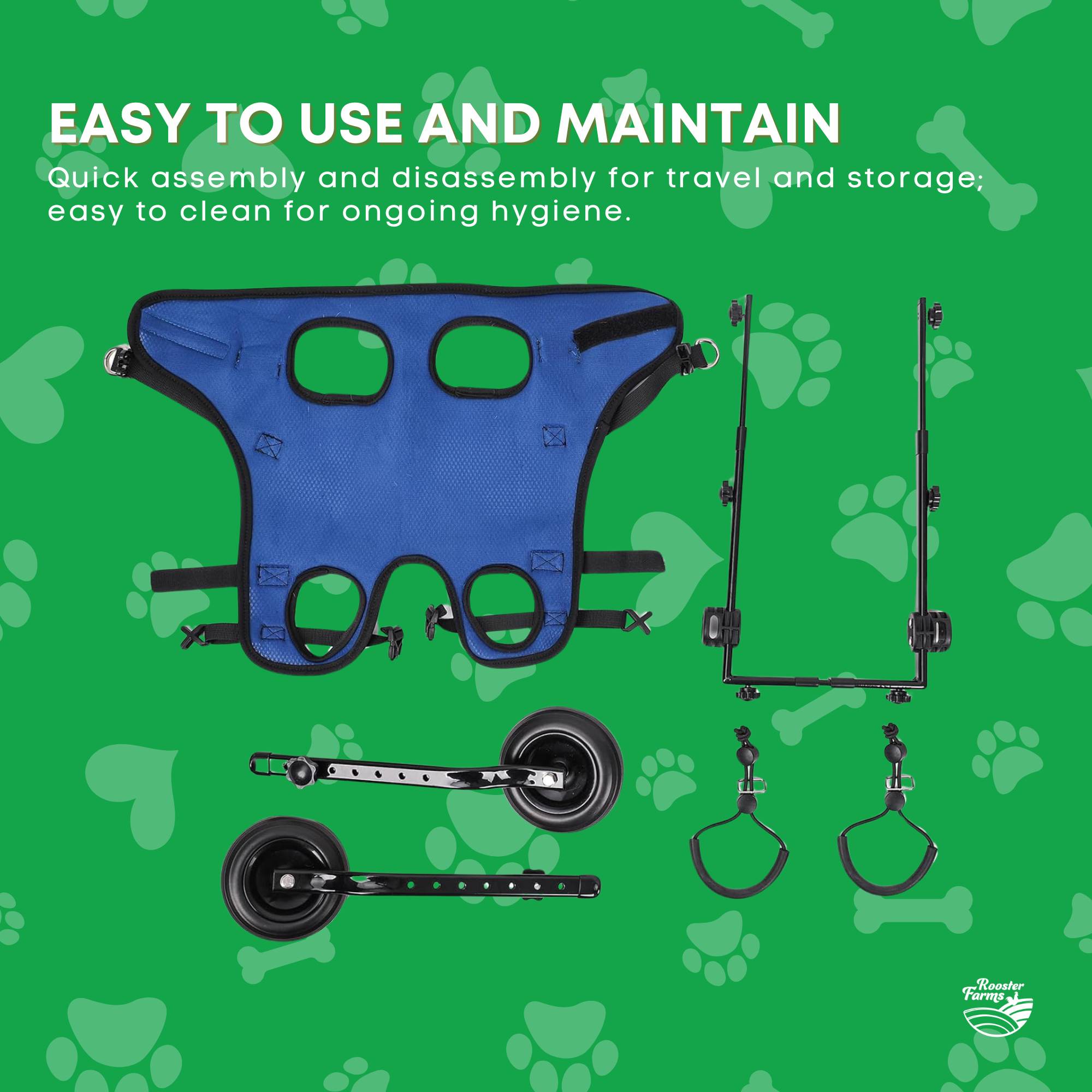 Rooster Farms Little Dog Wheelchair Small Harness - Adjustable Back Leg Aid