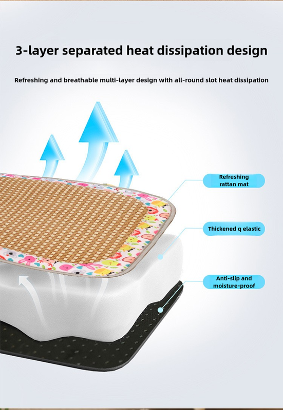 Size S Style 4 Blue And Brown Pet Cooling Mat for Dogs and Cats - Summer Breathable Woven Rattan Bed with Sponge Cushion, Durable and Chew-Resistant