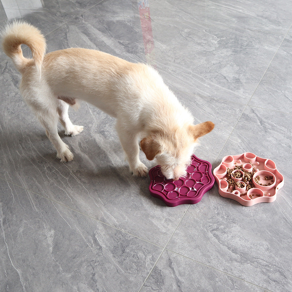 Silicone Dog Slow Feeder and Licking Mat - 2 in 1 Puzzle Bowl for Dog Slow Feeding(Peach pink)