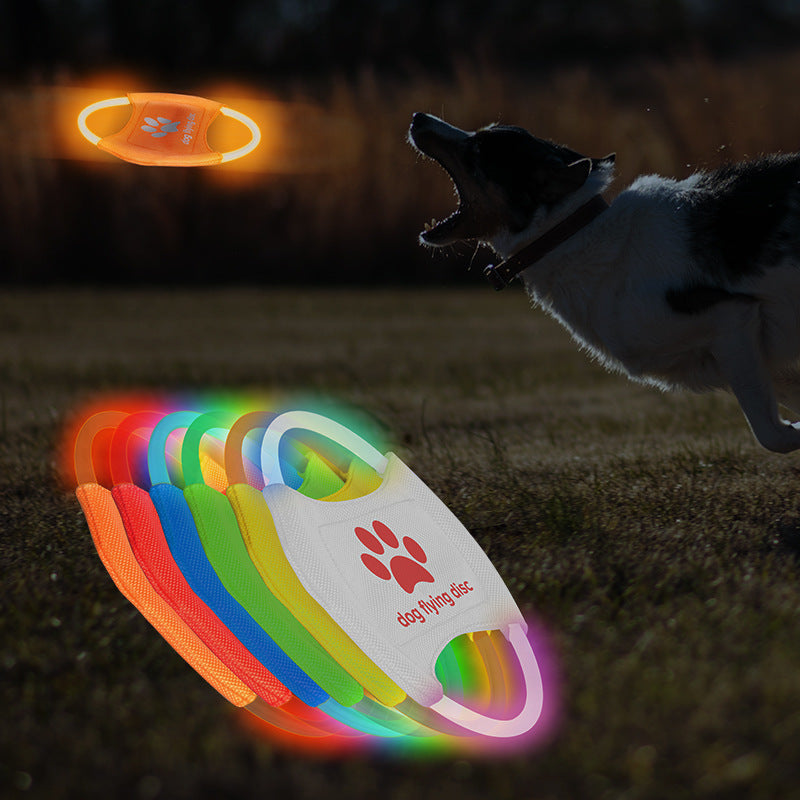 Red LED Rechargeable Dog Flying Disc - Glow-in-the-Dark Pet Training Toy with Paw Design