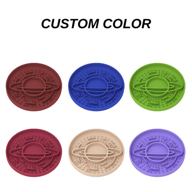 Apricot Silicone Planet Slow Feeder Dog Bowl - 2-in-1 Anti-Choke Lick Mat for Healthy Eating & Fun