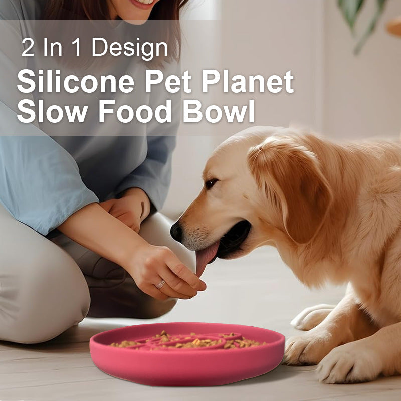 Apricot Silicone Planet Slow Feeder Dog Bowl - 2-in-1 Anti-Choke Lick Mat for Healthy Eating & Fun