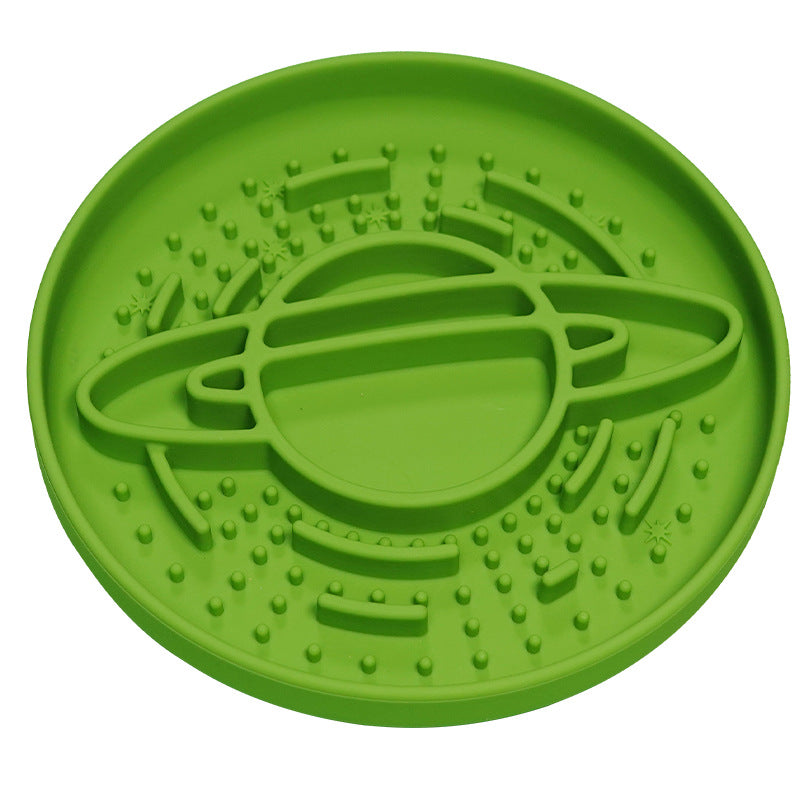Green Silicone Planet Slow Feeder Dog Bowl - 2-in-1 Anti-Choke Lick Mat for Healthy Eating & Fun