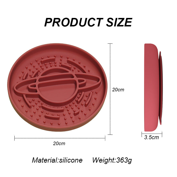 Dark Red Silicone Planet Slow Feeder Dog Bowl - 2-in-1 Anti-Choke Lick Mat for Healthy Eating & Fun