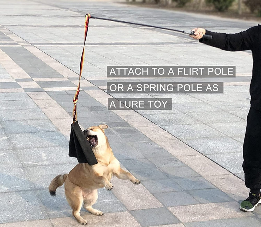 Black Premium Full-Grain Leather Dog Training Tug - Interactive Bite Rag with Strong Loop Handle for Play & Drive Building