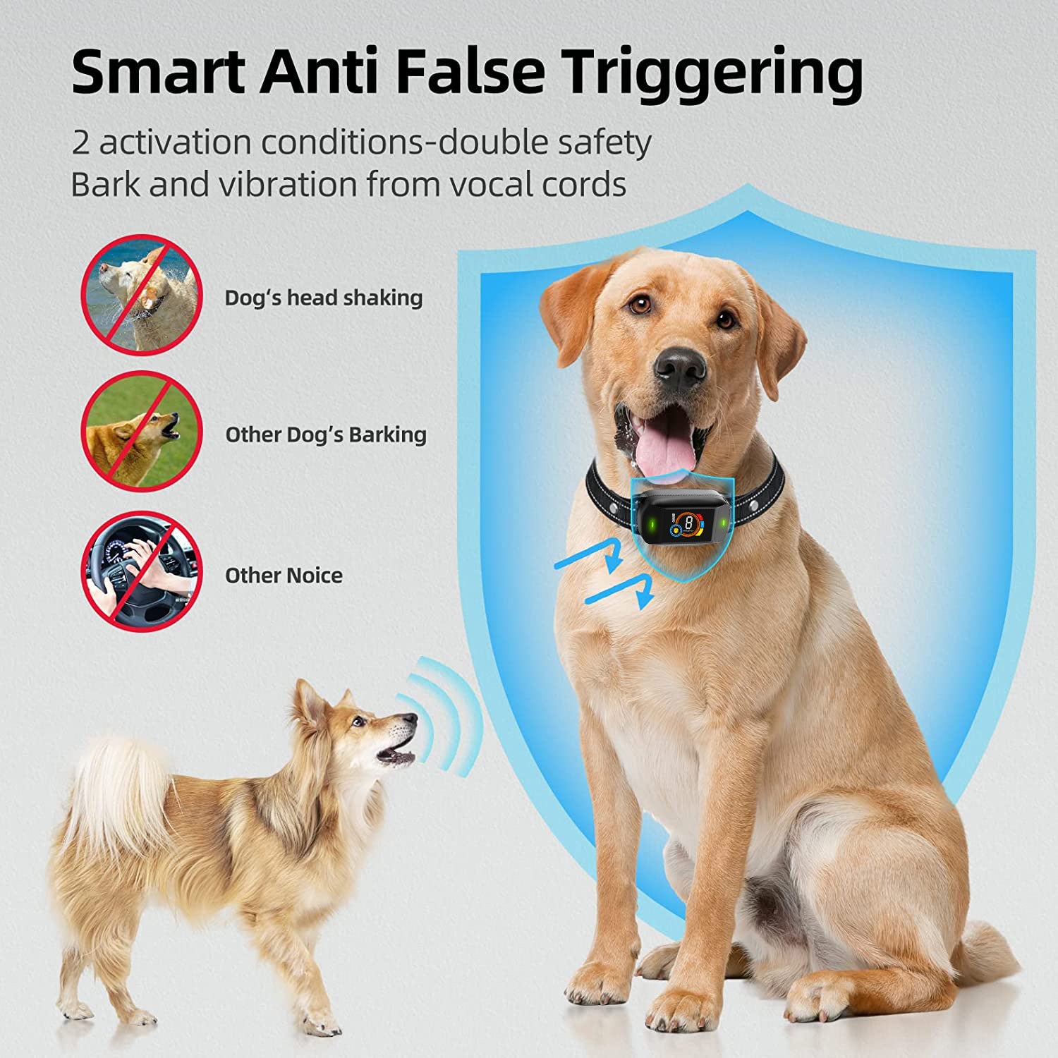 USB Rechargeable Smart Anti-Bark Collar with Color Screen - Waterproof Shock Training Collar