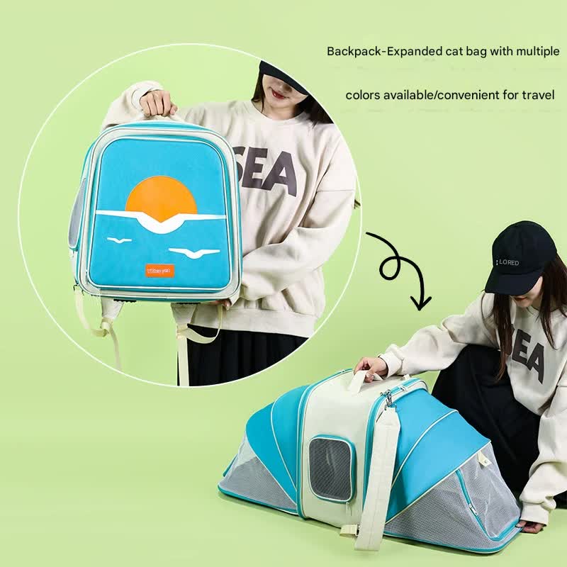 Expandable Pet Carrier Backpack for Cats & Small Dogs - Breathable Mesh, Multiple Entrances(Blue)