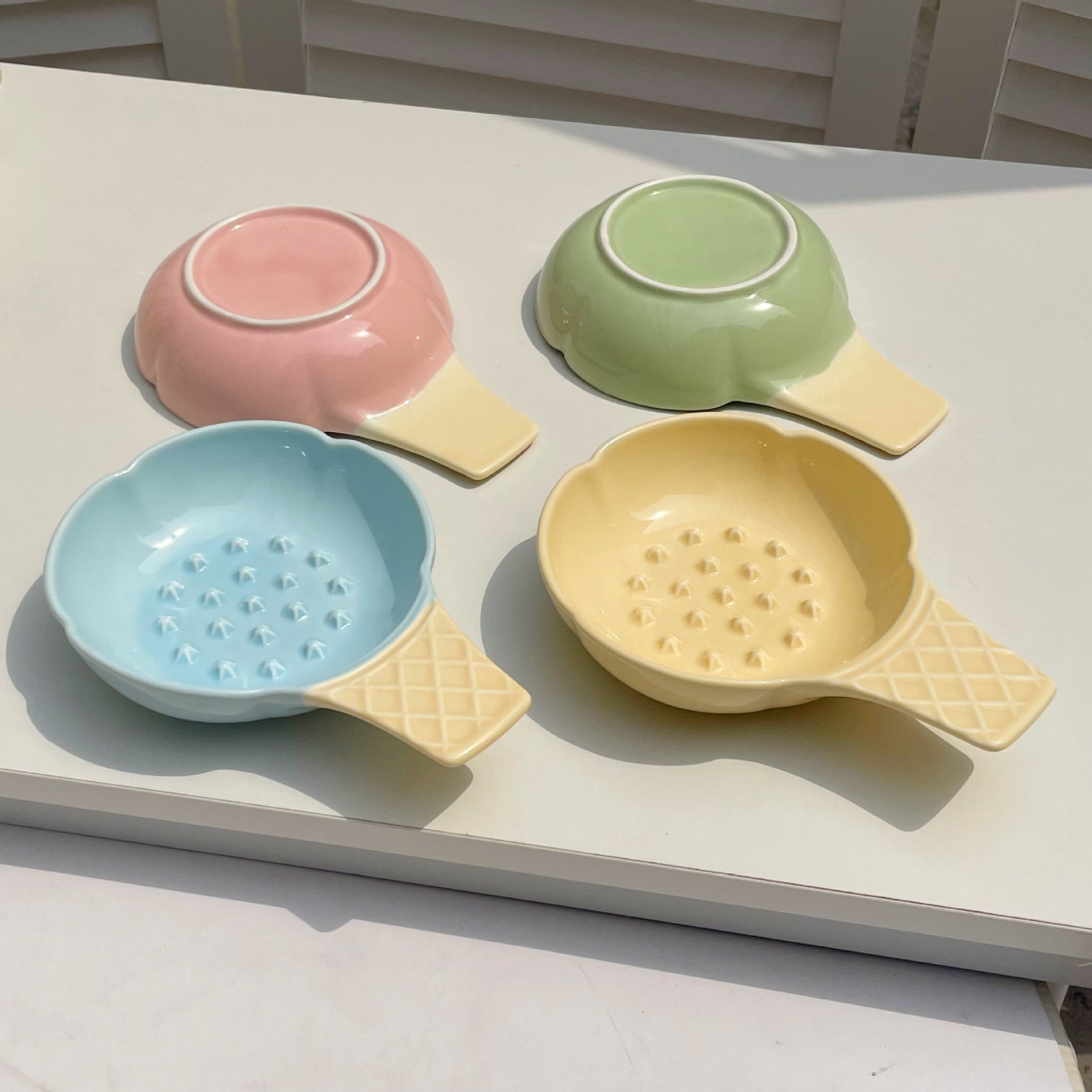 Yellow Adorable Ice Cream Cone Ceramic Slow Feeder Pet Bowl - Fun Anti-Gulp Design for Cats & Dogs