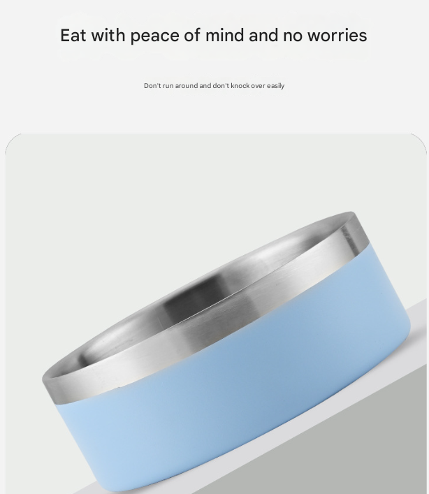 Beige and Silver Premium 304 Stainless Steel Pet Bowl (64oz) - Non-Slip, Anti-Tip Food & Water Dish for Dogs & Cats - Durable & Easy Clean