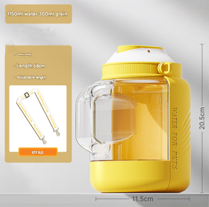 Yellow Large Capacity 2-in-1 Pet Travel Water & Food Bottle Dispenser - Portable Outdoor Dog Feeder with Shoulder Strap