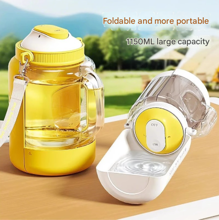 Yellow Large Capacity 2-in-1 Pet Travel Water & Food Bottle Dispenser - Portable Outdoor Dog Feeder with Shoulder Strap
