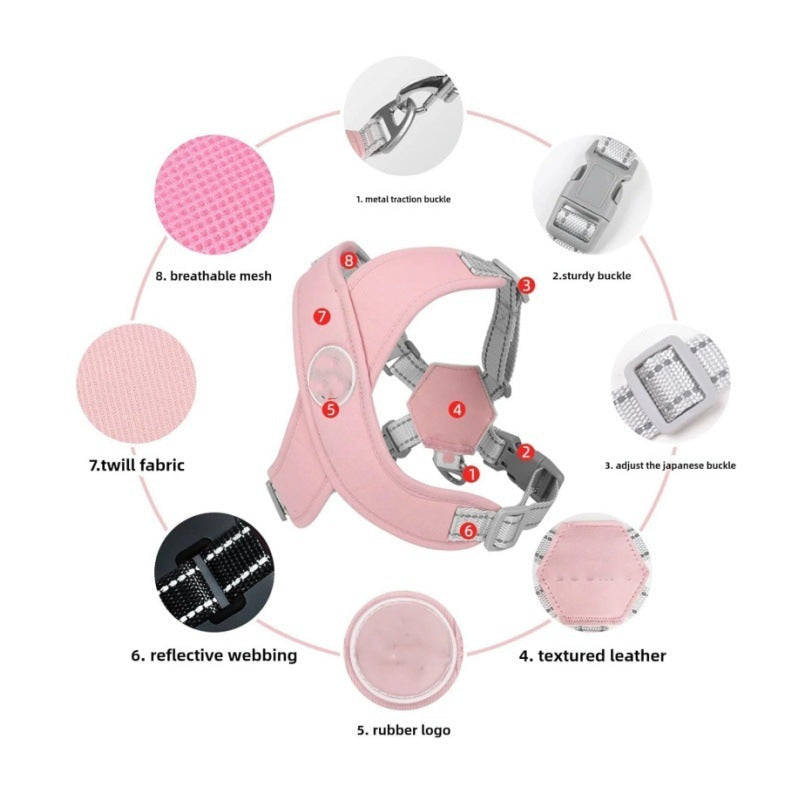 Pink Reflective X-Style Dog Harness with Leash for Small Breeds