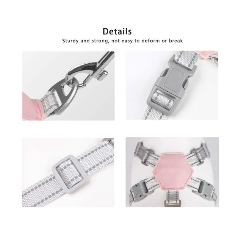 Pink Reflective X-Style Dog Harness with Leash for Small Breeds