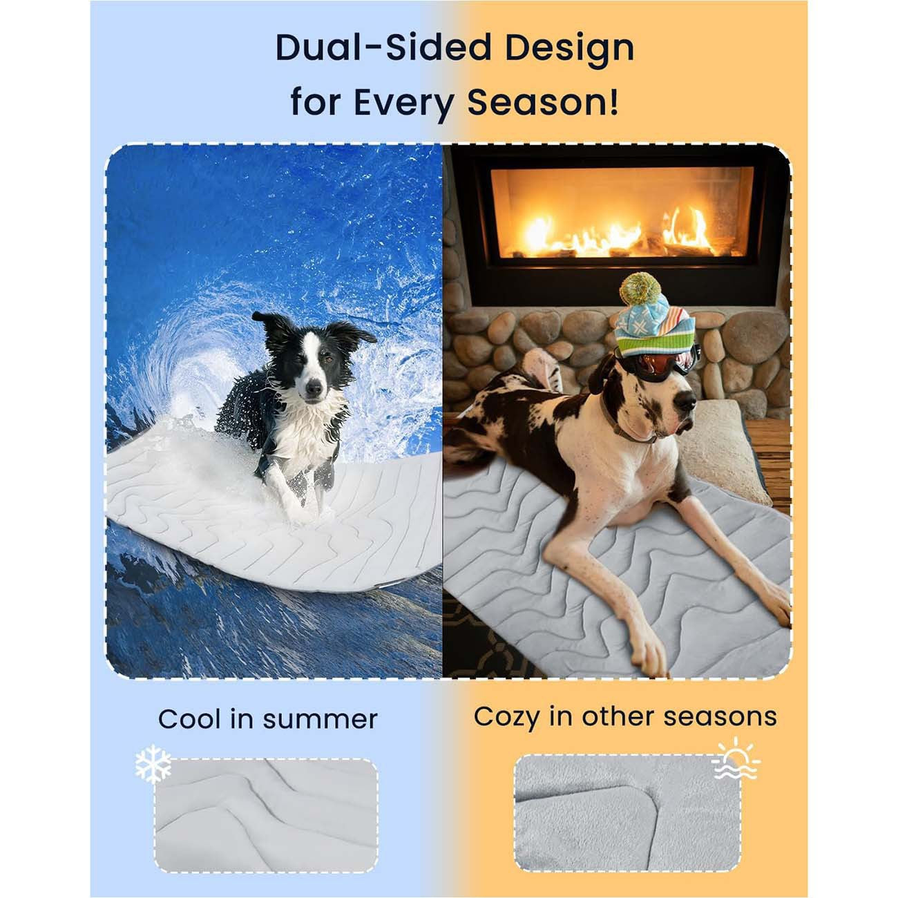 2 Pack Extra Large Dog Cooling Mat 150x101cm - Reversible Self Cooling & Warm Pet Bed Pad - Granny Grey & Light Green Crate Liner for Giant Breeds up to 45kg