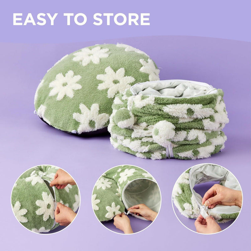 2-in-1 Cat Tunnel Bed  Daisy 80cm - Plush Donut Pet Cave & Play Tube - Detachable Washable Cushion & Interactive Hanging Toy for Indoor Cats
